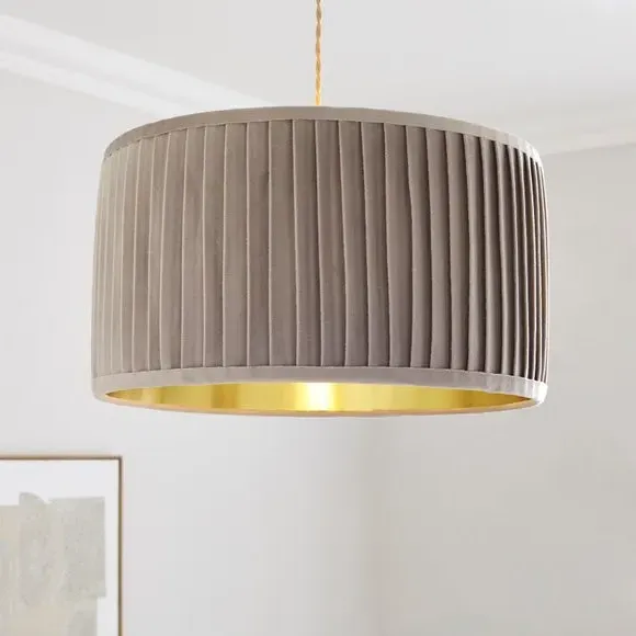 Drum Lamp Shade with Pleated Design - Natural, Velvet