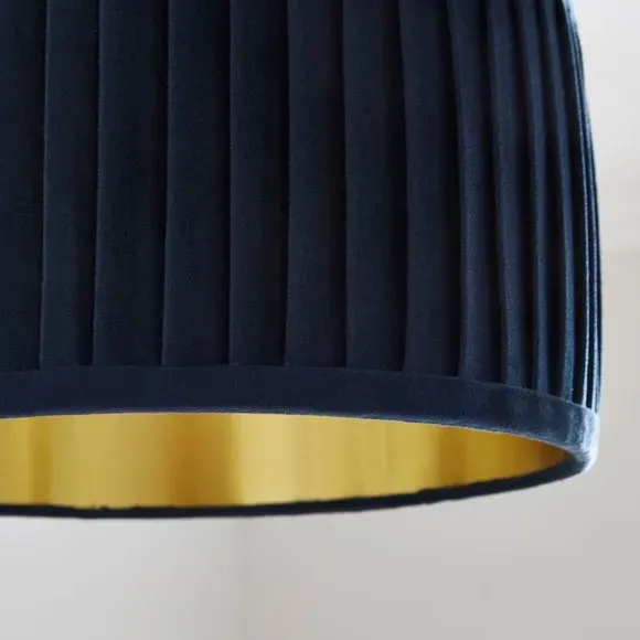 Drum Lamp Shade with Pleated Design - Navy, Velvet