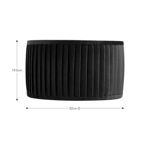Drum Lamp Shade with Pleated Design - Navy, Velvet