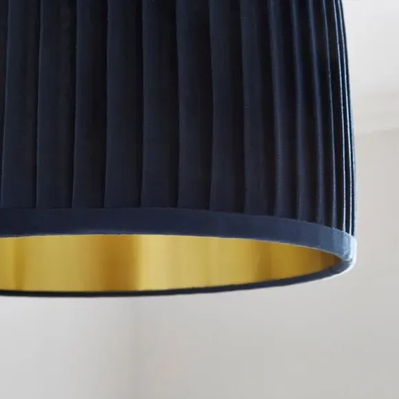 Drum Lamp Shade with Pleated Design - Navy, Velvet