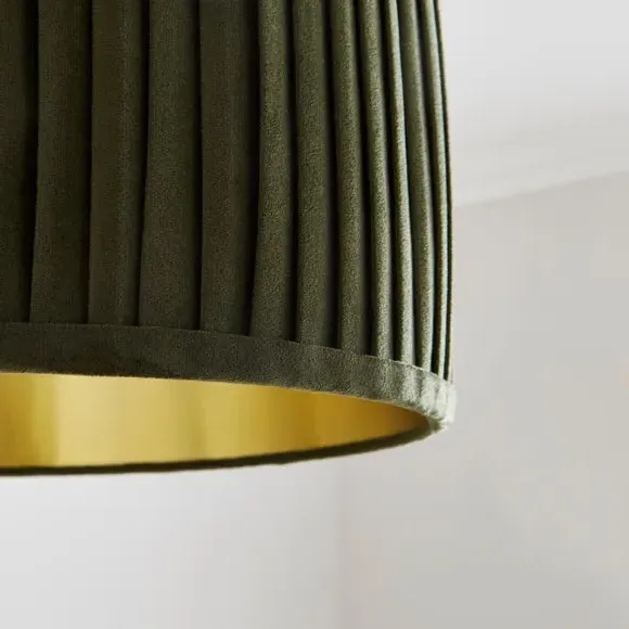 Drum Lamp Shade with Pleated Design - Olive, Velvet