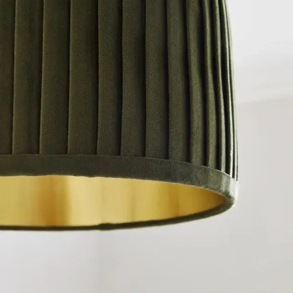 Drum Lamp Shade with Pleated Design - Olive, Velvet