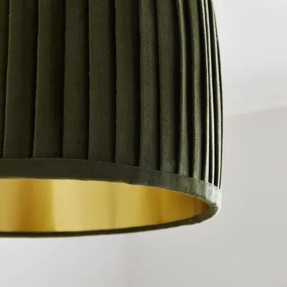 Drum Lamp Shade with Pleated Design - Olive, Velvet