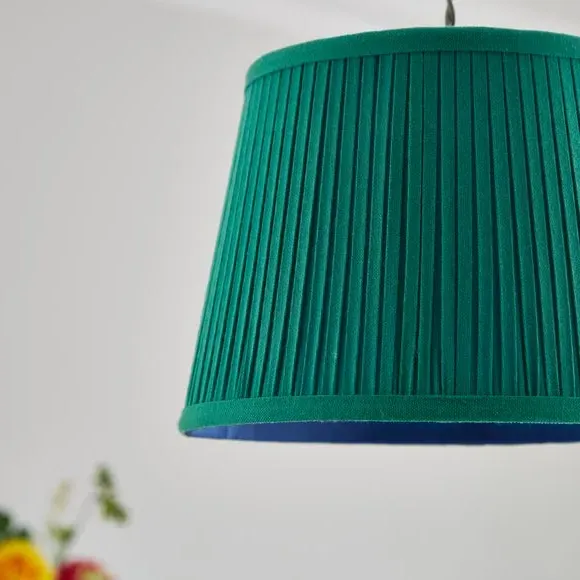Drum Lamp Shade with Pleated Detail - Aqua