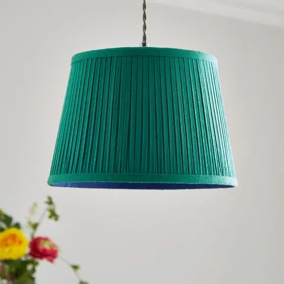 Drum Lamp Shade with Pleated Detail - Aqua