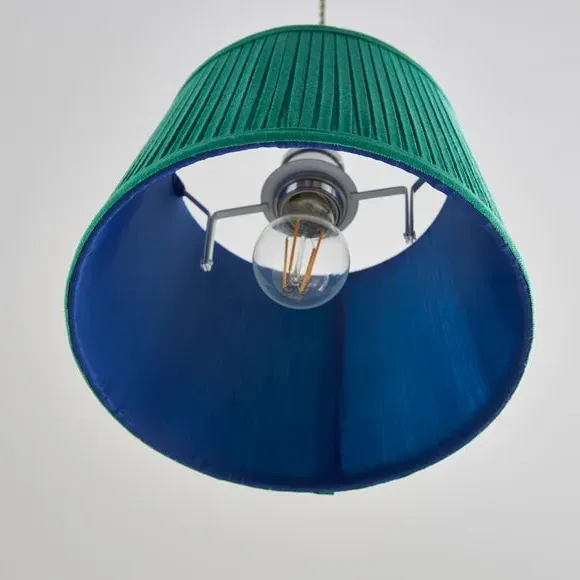 Drum Lamp Shade with Pleated Detail - Aqua