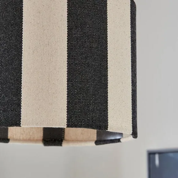 Drum Lamp Shade with Stripes - Black, Fabric