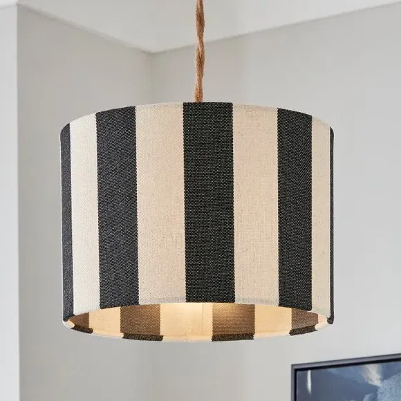 Drum Lamp Shade with Stripes - Black, Fabric