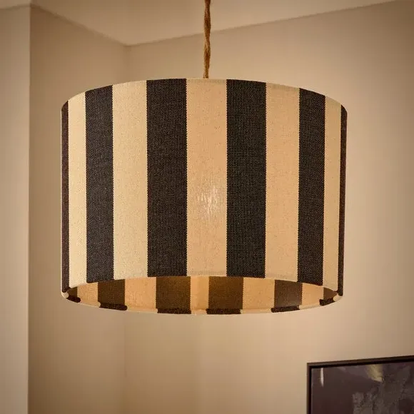 Drum Lamp Shade with Stripes - Black, Fabric