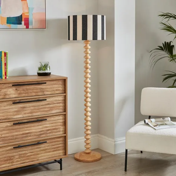 Drum Lamp Shade with Stripes - Black, Fabric
