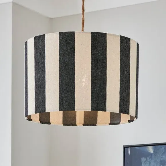 Drum Lamp Shade with Stripes - Black, Fabric