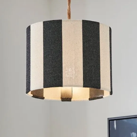 Drum Lamp Shade with Stripes - Black, Fabric image