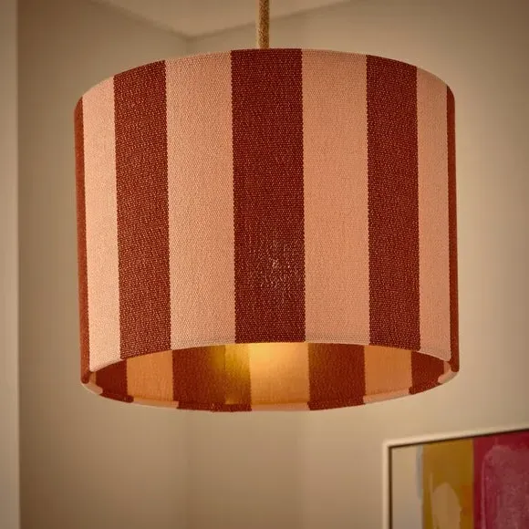 Drum Lamp Shade with Stripes - Dark Pink, Fabric