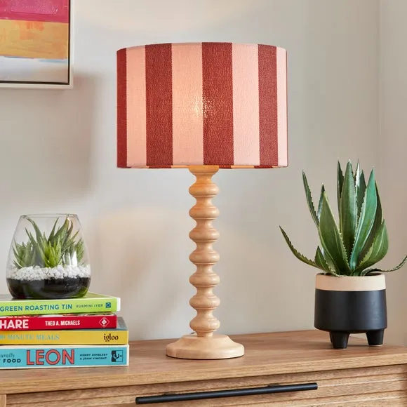 Drum Lamp Shade with Stripes - Dark Pink, Fabric