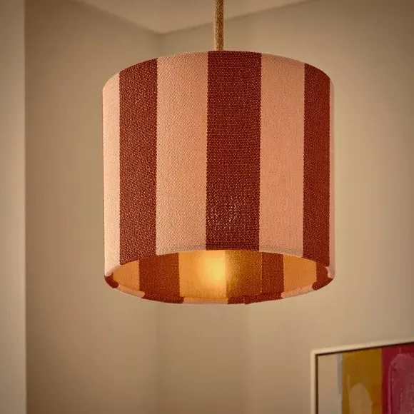 Drum Lamp Shade with Stripes - Dark Pink, Fabric