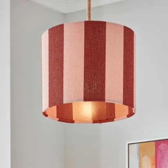 Drum Lamp Shade with Stripes - Dark Pink, Fabric