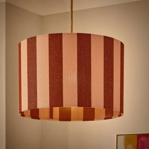Drum Lamp Shade with Stripes - Dark Pink, Fabric