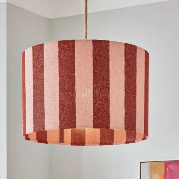 Drum Lamp Shade with Stripes - Dark Pink, Fabric