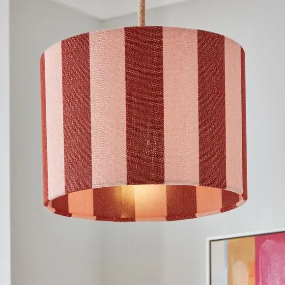 Drum Lamp Shade with Stripes - Dark Pink, Fabric