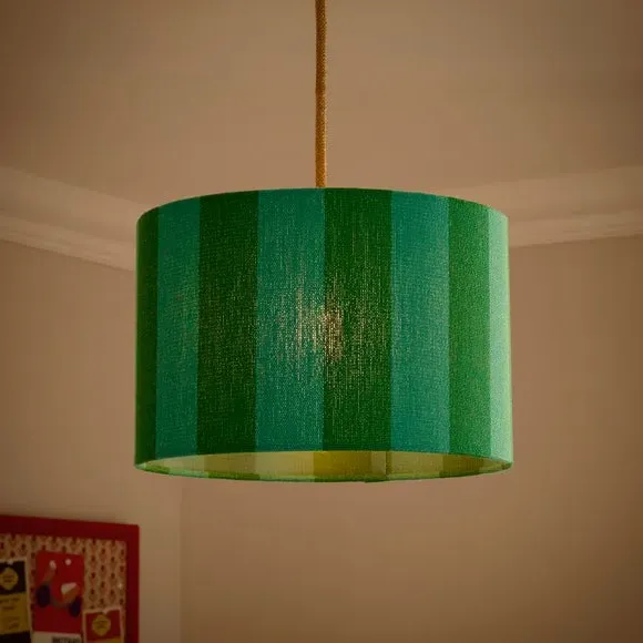 Drum Lamp Shade with Stripes - Emerald, Fabric