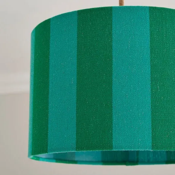 Drum Lamp Shade with Stripes - Emerald, Fabric