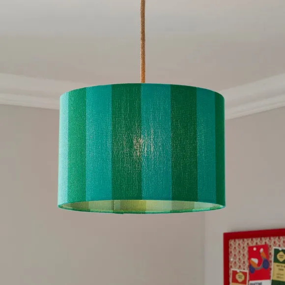 Drum Lamp Shade with Stripes - Emerald, Fabric
