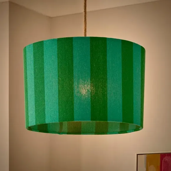 Drum Lamp Shade with Stripes - Emerald, Fabric