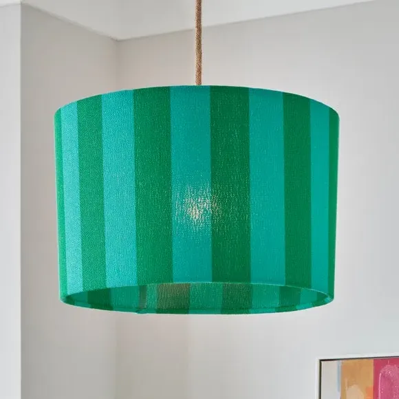 Drum Lamp Shade with Stripes - Emerald, Fabric