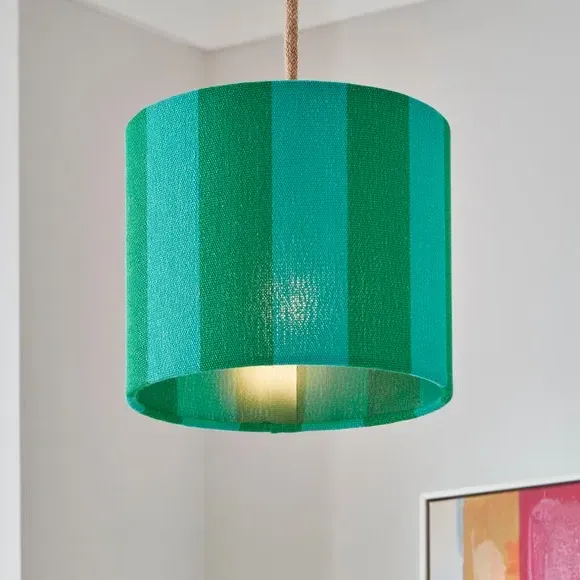Drum Lamp Shade with Stripes - Emerald, Fabric