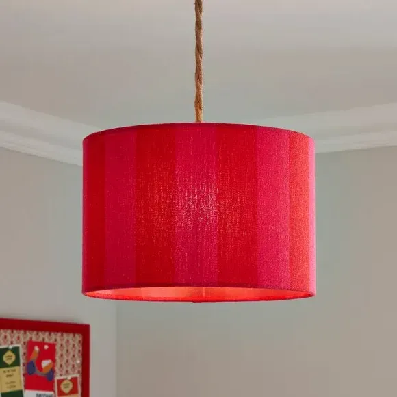 Drum Lamp Shade with Stripes - Magenta, Fabric