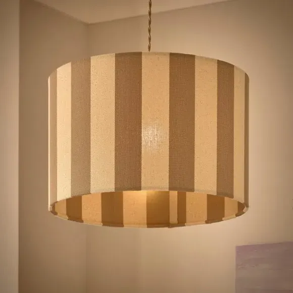 Drum Lamp Shade with Stripes - Natural, Fabric