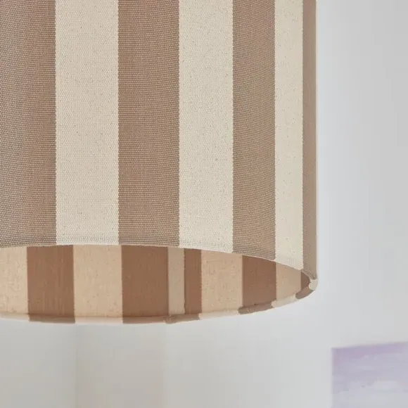 Drum Lamp Shade with Stripes - Natural, Fabric