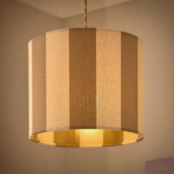 Drum Lamp Shade with Stripes - Natural, Fabric