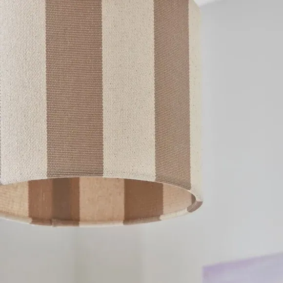Drum Lamp Shade with Stripes - Natural, Fabric