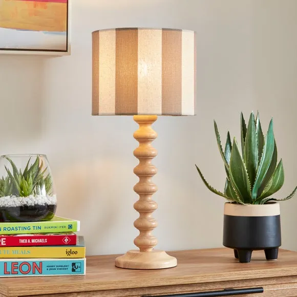 Drum Lamp Shade with Stripes - Natural, Fabric