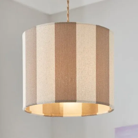 Drum Lamp Shade with Stripes - Natural, Fabric