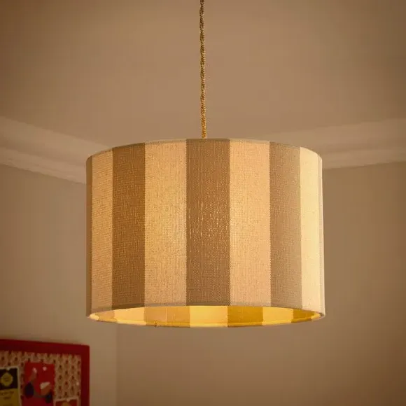 Drum Lamp Shade with Stripes - Natural, Fabric