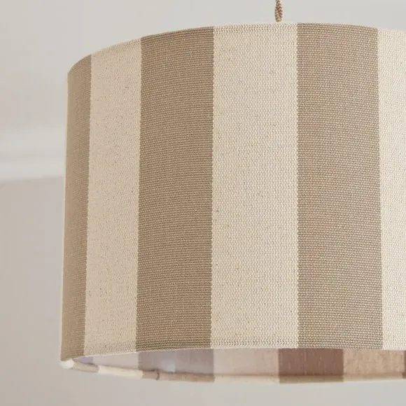 Drum Lamp Shade with Stripes - Natural, Fabric