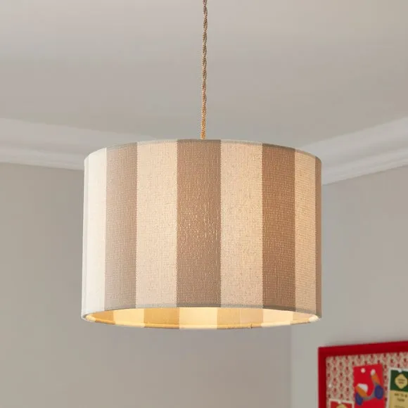 Drum Lamp Shade with Stripes - Natural, Fabric