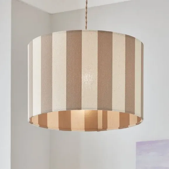 Drum Lamp Shade with Stripes - Natural, Fabric