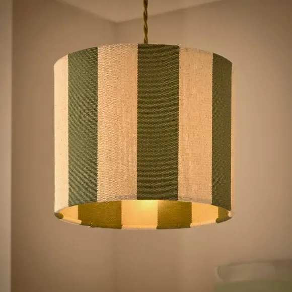 Drum Lamp Shade with Stripes - Olive, Fabric