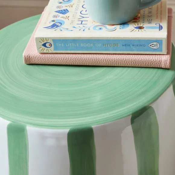 Drum Side Table Hand Painted - Green, Ceramic