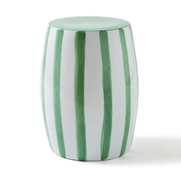 Drum Side Table Hand Painted - Green, Ceramic