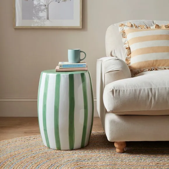Drum Side Table Hand Painted - Green, Ceramic image