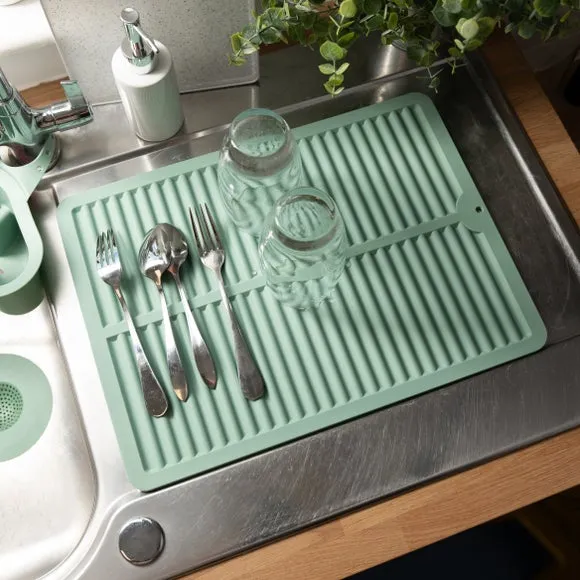Drying Mat with Ribbed Design - Green, Silicone image