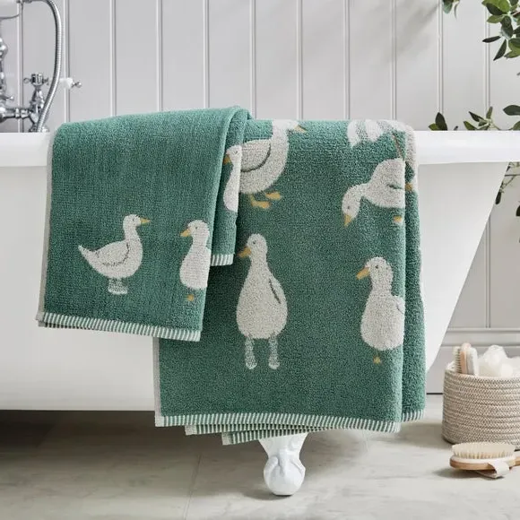 Duck Print Towel - Teal, Cotton