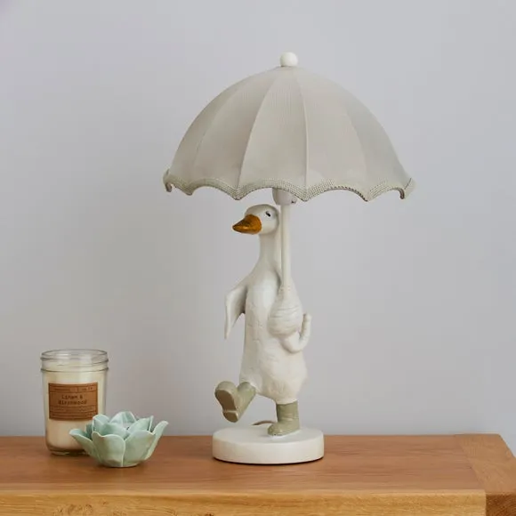 Duck Table Lamp with Fringe Shade - White, Resin
