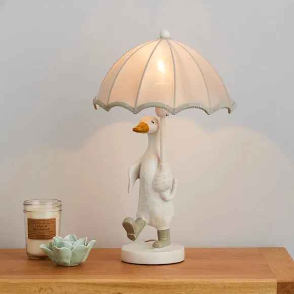 Duck Table Lamp with Fringe Shade - White, Resin image