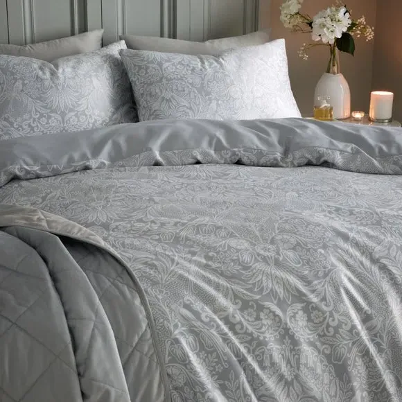 Duvet Cover and Pillowcase Set - Grey, Cotton