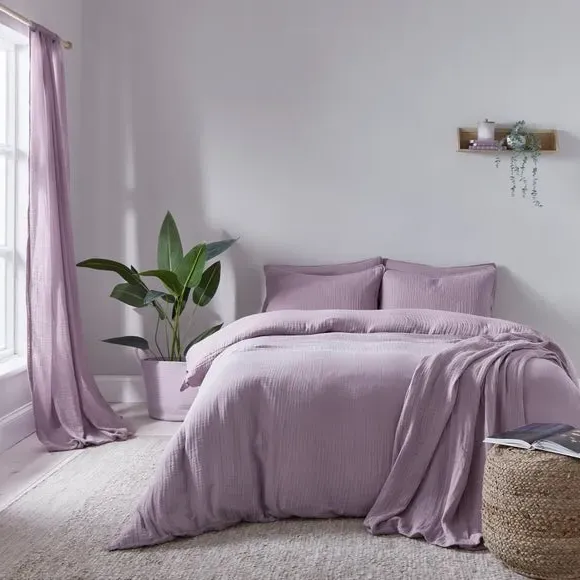 Duvet Cover and Pillowcase Set - Mauve, Cotton